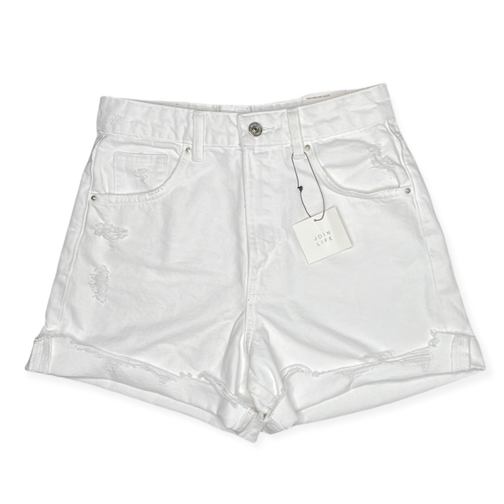 Zara High Waisted Dad White Distressed Shorts NWT size 2